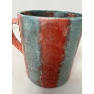 Studio Art Mug Signed Glazed Ceramic Painted Pink/Blue 8 oz